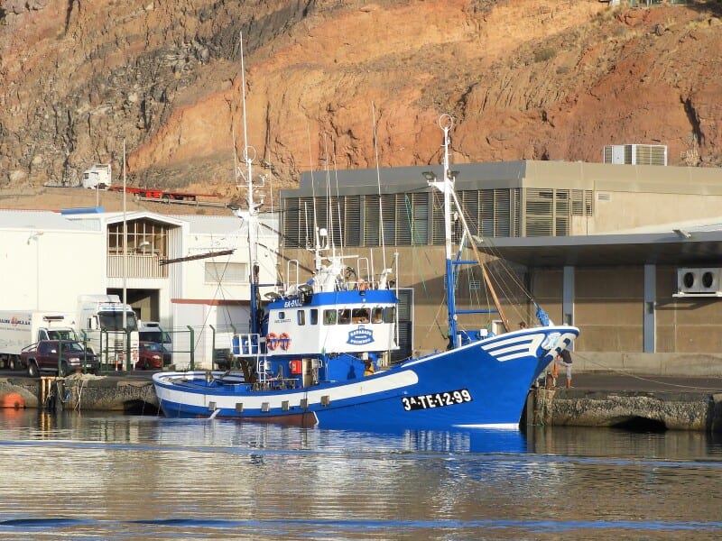 El atunero Nuevo Batabano Primero, de casco azul y blanco, amarrado en puerto